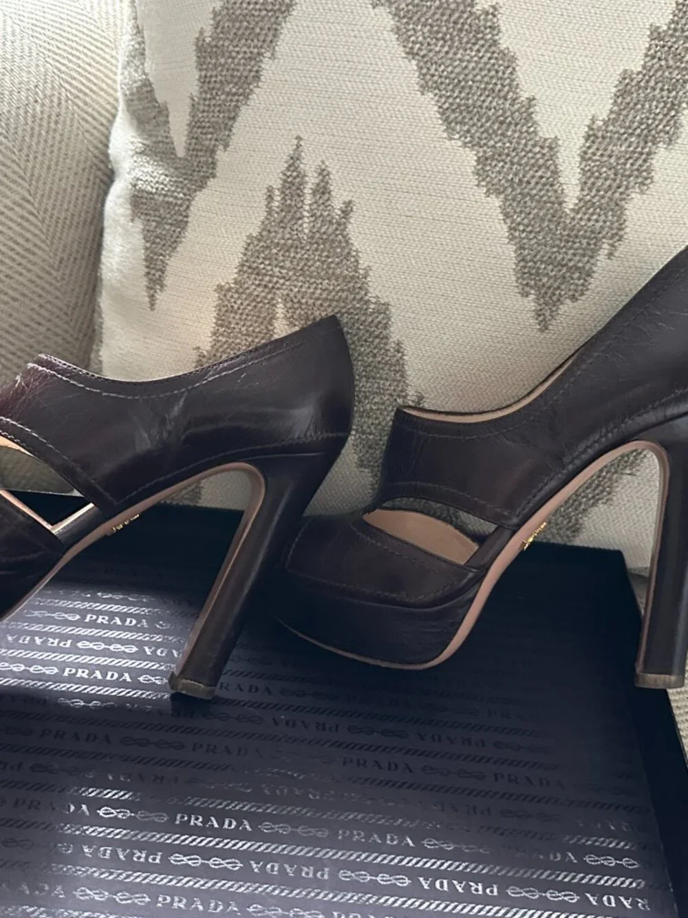 Prada Brown Leather Cut Out High Heel Pump - Picture 4 of 12